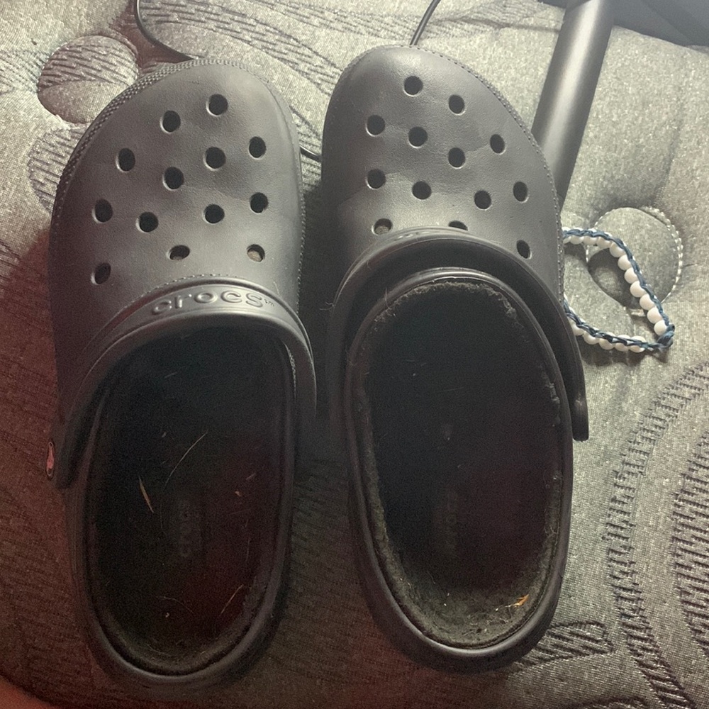 black fuzzy crocks